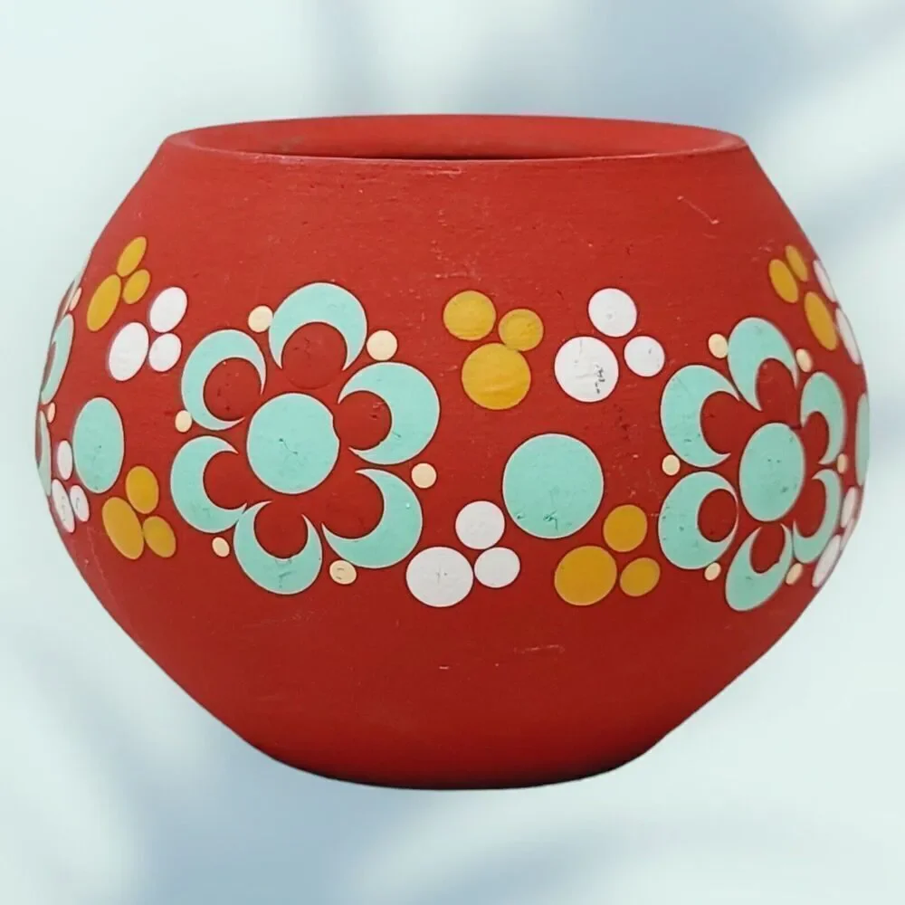 Small Vintage Ceramic Candle‎ Holder Hand Painted Flowers